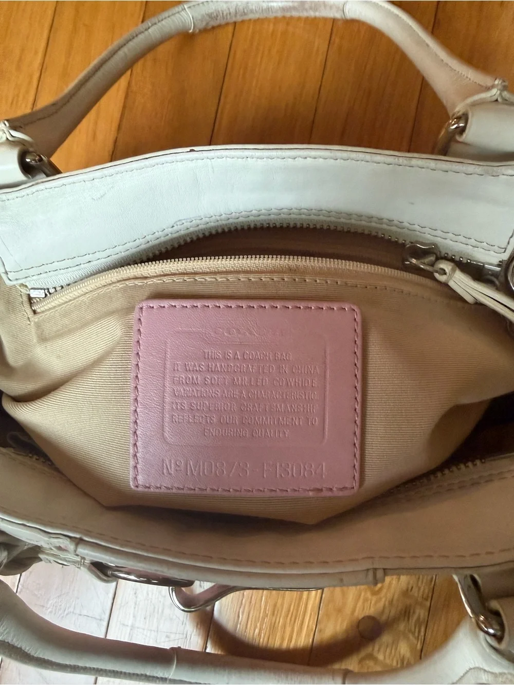 Coach Pink and White Leather Shoulder Tote with Horsebit Accent